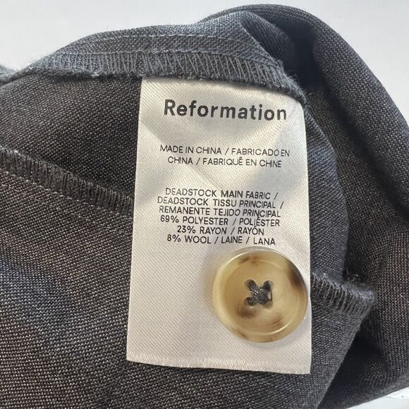 Reformation Sz 10 Mason Hi Rise Trousers Pleated Wide Leg Pants Charcoal Gray - Picture 10 of 11